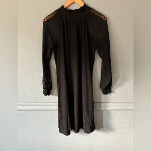 Nina Leonard | black | mock neck | lace overlay | long sleeve | dress | L